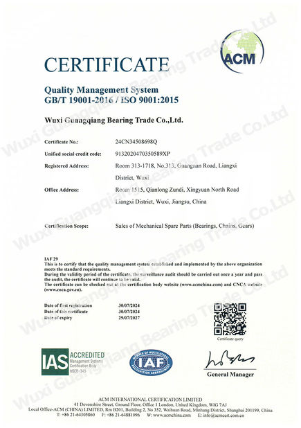 China Wuxi Guangqiang Bearing Trade Co.,Ltd certificaciones